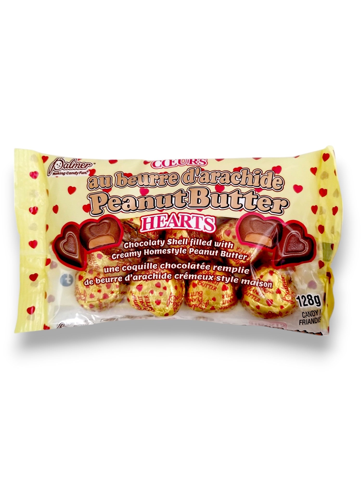 Palmer Coeurs Valentine's Day Milk Chocolate Peanut Butter Hearts, 128g/4.5 oz. - Front Of Bag