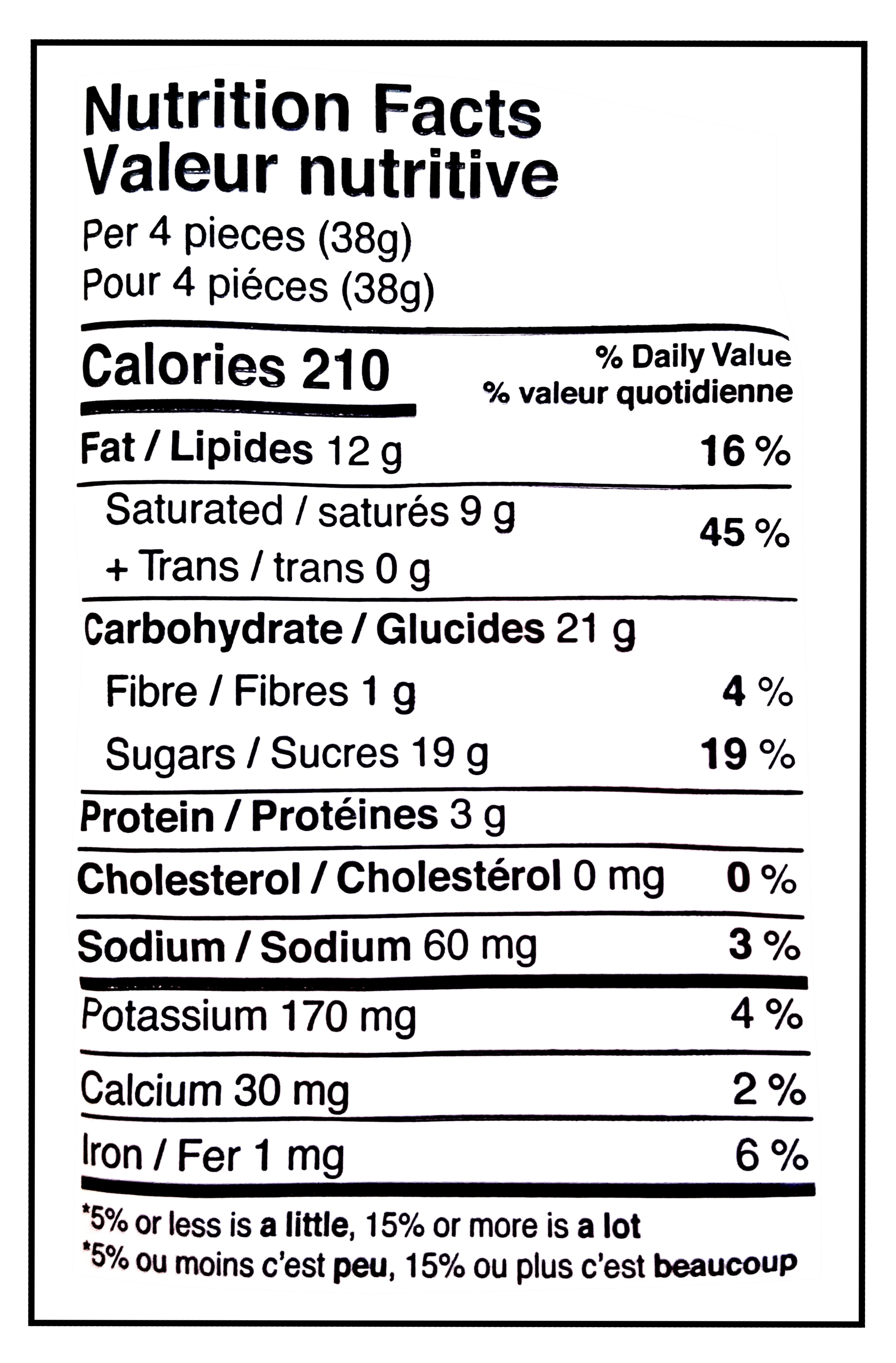 Palmer Coeurs Valentine's Day Milk Chocolate Peanut Butter Hearts, 128g/4.5 oz. - Nutrition Fats Label