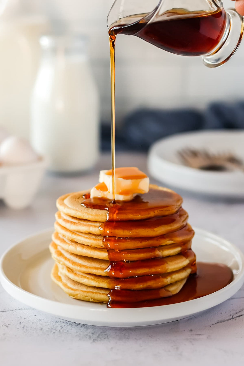 The Maple Treat Organic Maple Syrup 750mL/25.4 oz., Bottle, syrup on pancakes.