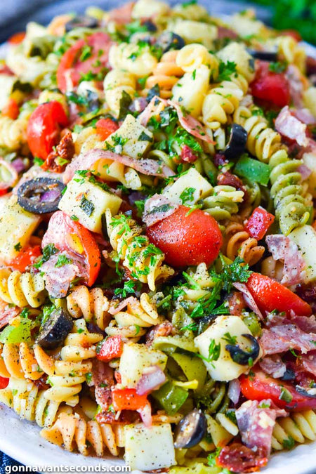 Pasta salad with Kraft Fat-Free Italian Salad Dressing