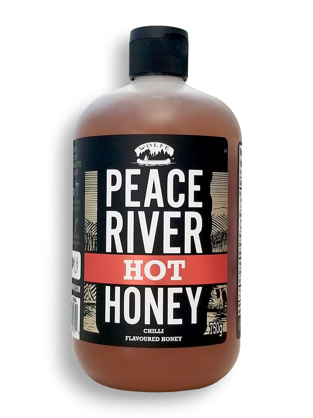 Peace River Hot Honey, Chilli Flavored, 750g/26.5 oz., Bottle, front of bottle.