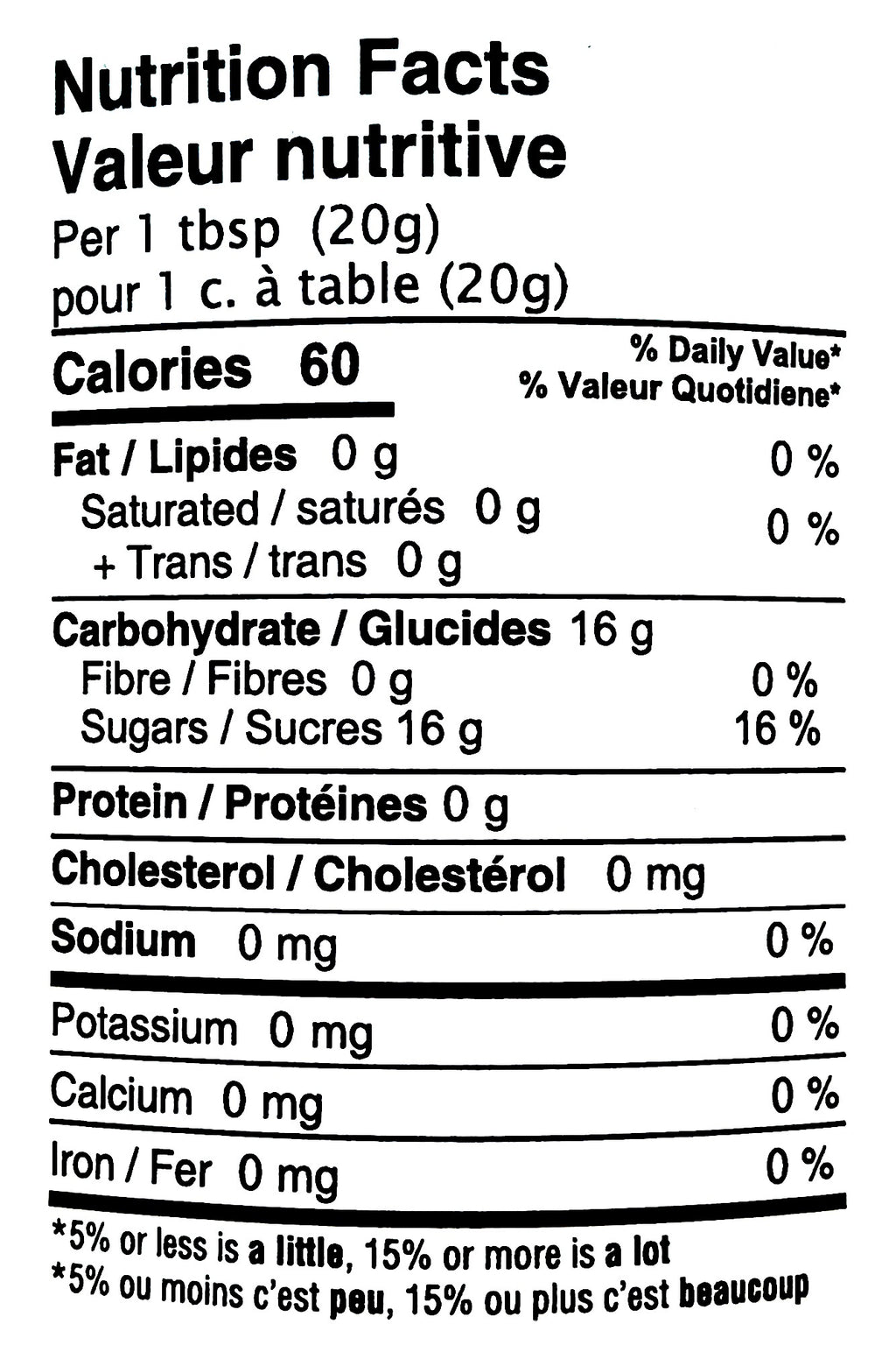 Peace River Unpasteurized Liquid Honey, 500g/17.6 oz., Jar, nutrition facts label.