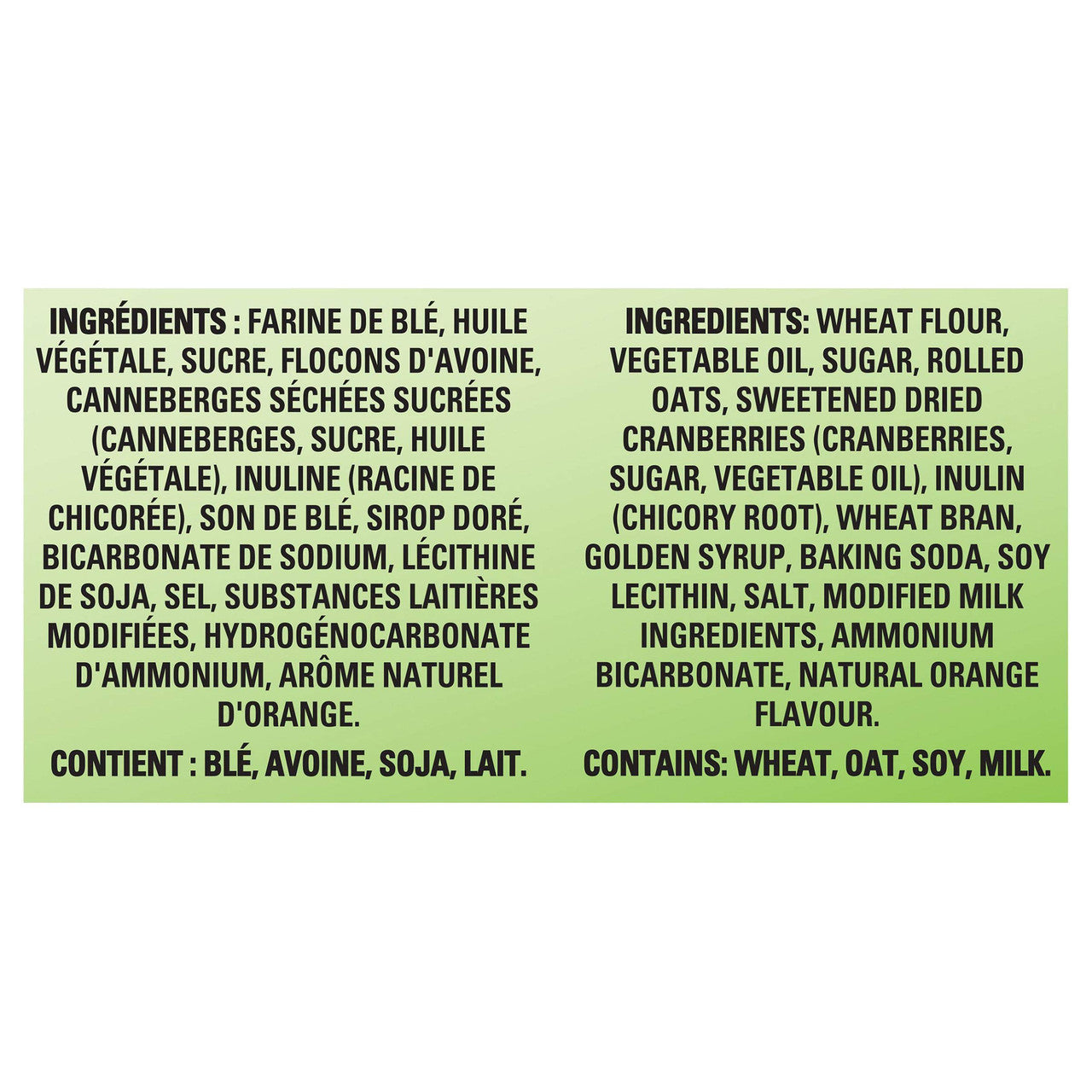 Peek Freans Lifestyle Cranberry Citrus Oat Crunch Cookies, 290g/10oz. box Ingredients