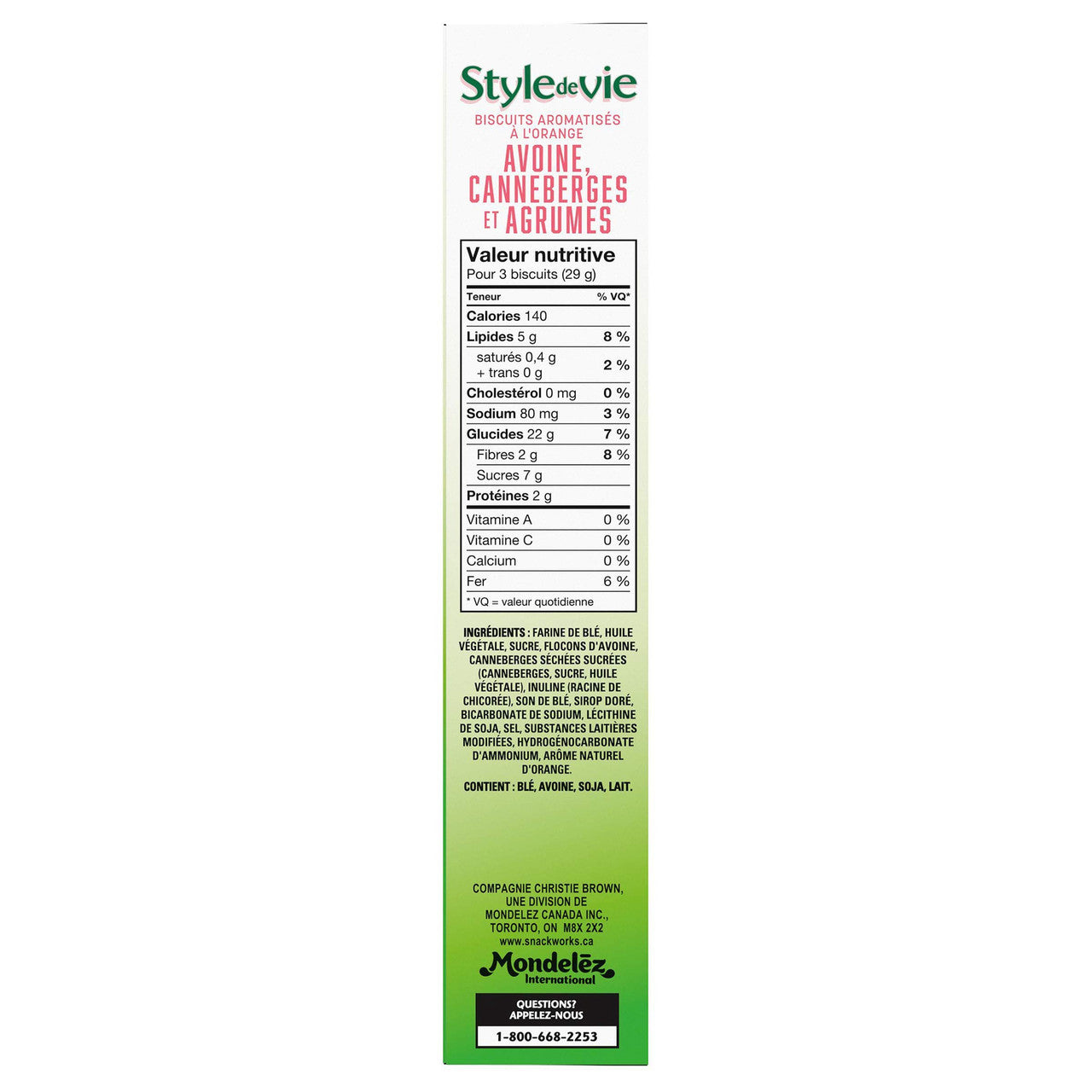 Peek Freans Lifestyle Cranberry Citrus Oat Crunch Cookies, 290g/10oz. box Side