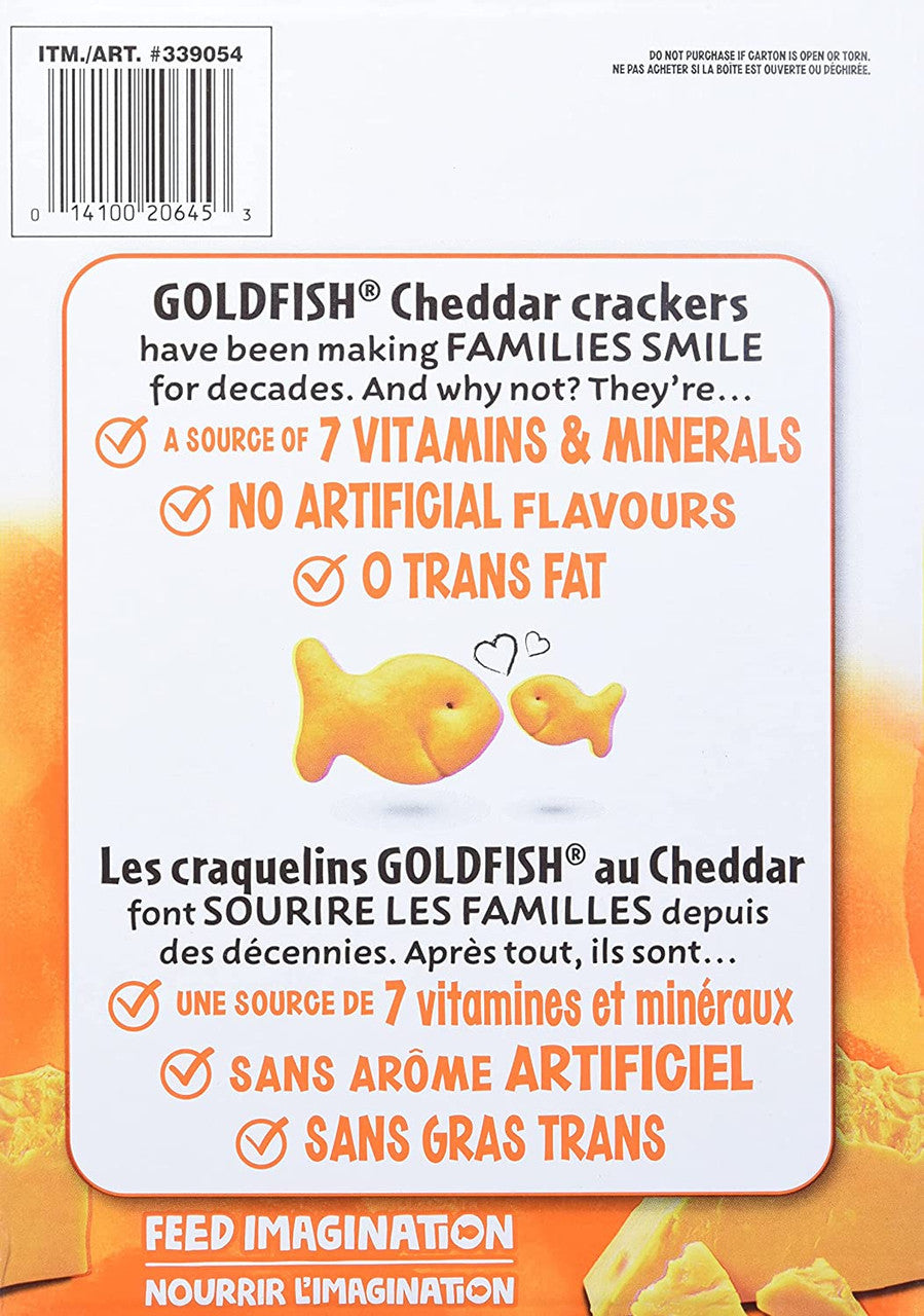 Pepperidge Farm Cheddar Goldfish Crackers, 1.64 kg/3.6 lb. Box Back Side