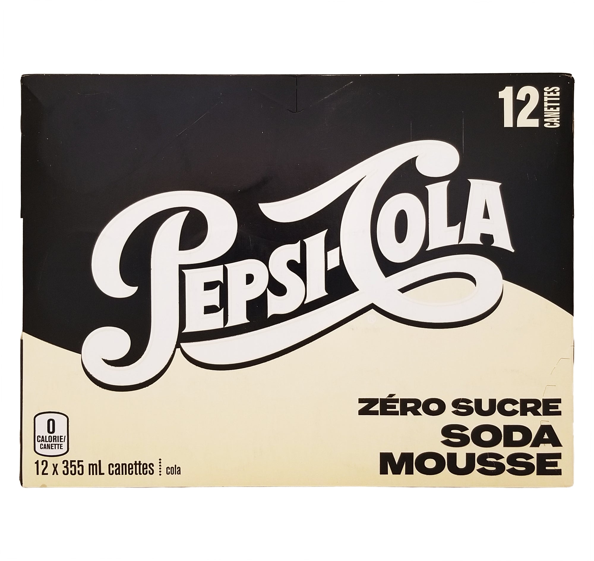 Pepsi-Cola Zero Sugar Cream Soda Soft Drink 12-Pack packaging with black and beige design