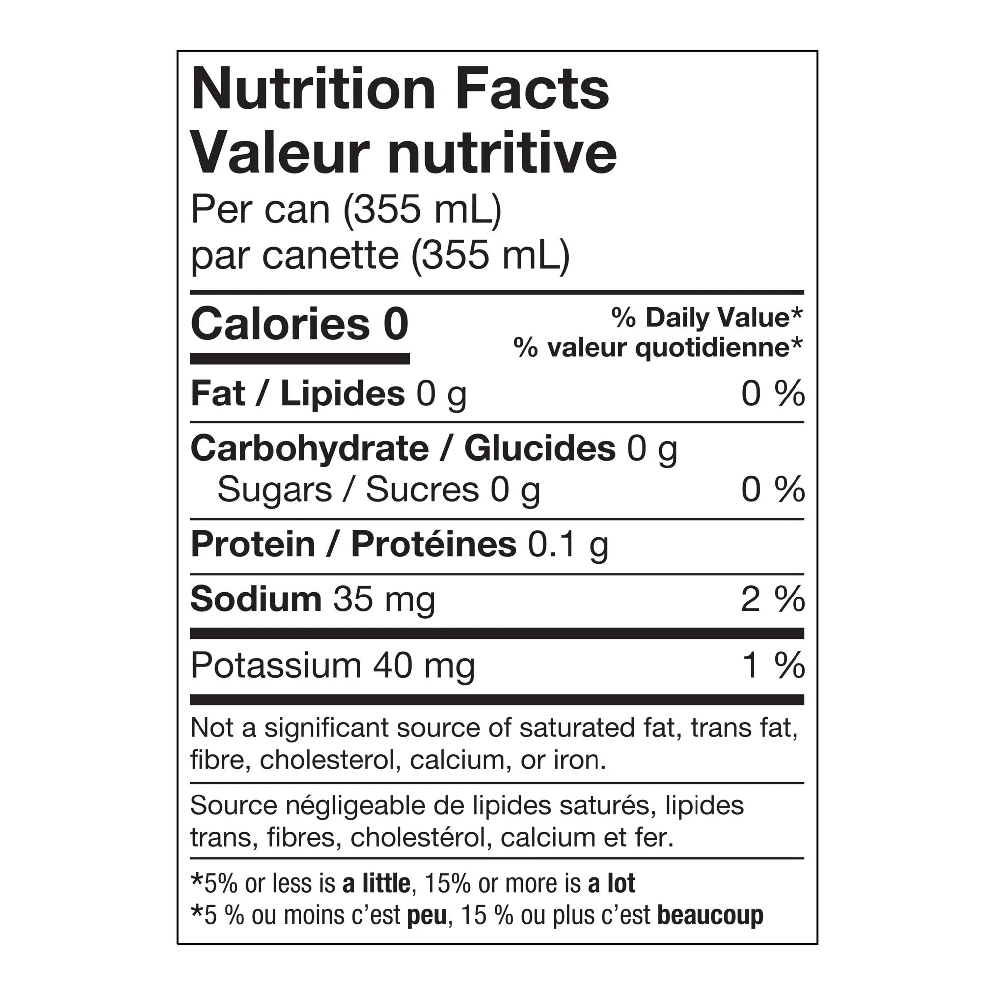 Nutrition facts label for a 355 mL can of Pepsi-Cola Zero Sugar Cream Soda Soft Drink on a white background