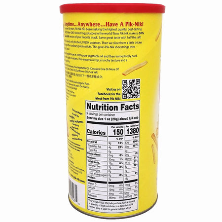 Pik-Nik Original Potato Sticks, 50% Less Salt, 255g (9 oz)