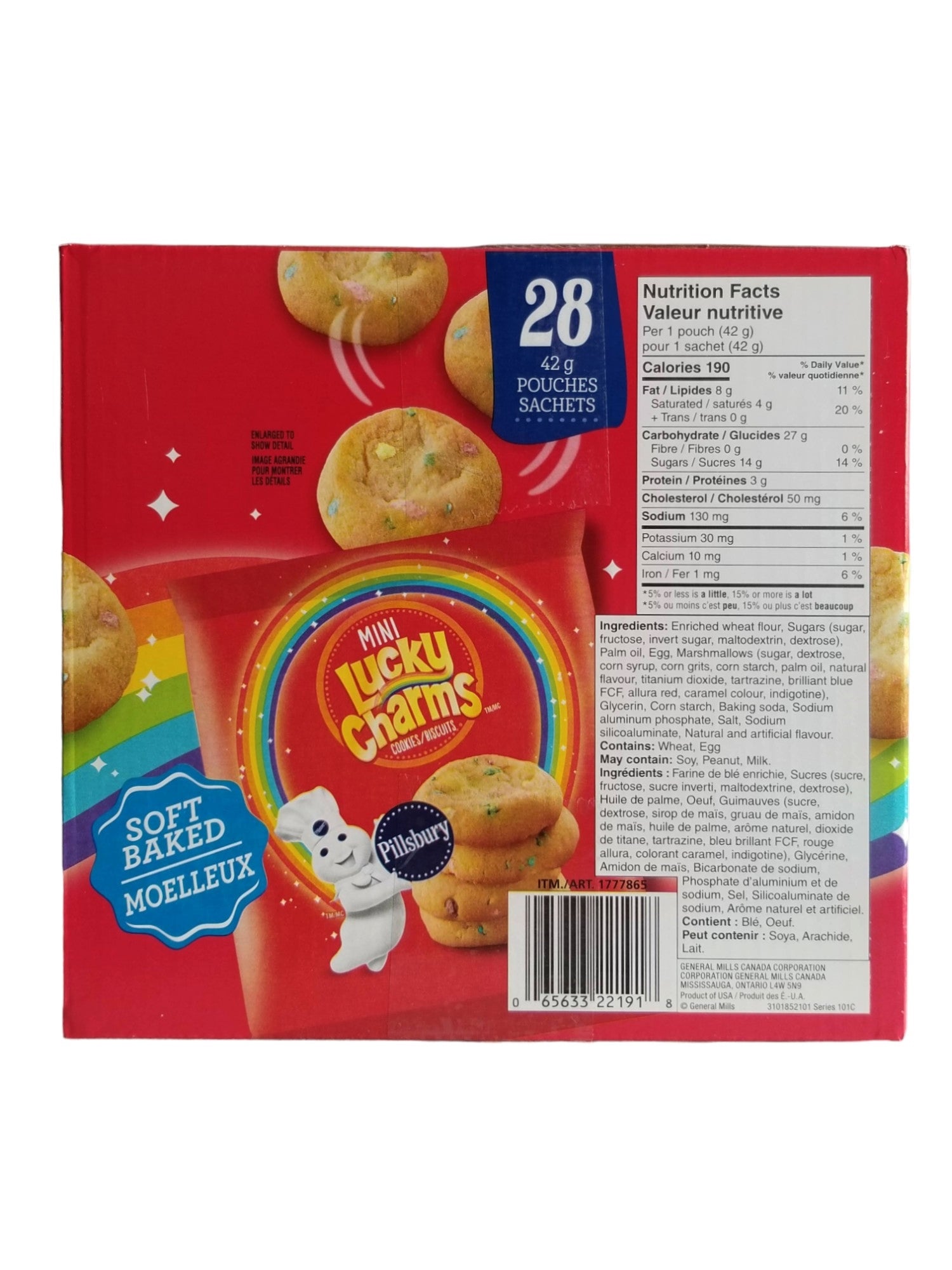 Pillsbury Mini Lucky Charms Soft Baked Cookies, 28 x 42g Snack Bags, 1.17kg/2.6 lb