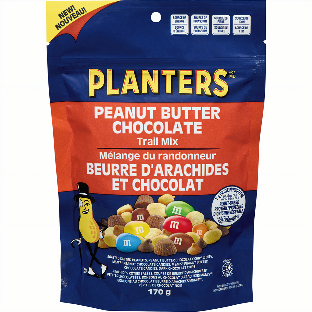 Front of Planters Peanut Bitter Chocolate Trail Mix, 170g/6 oz. Bag