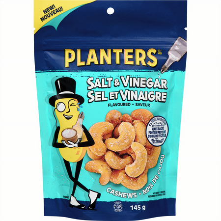 Front of Planters Salt & Vinegar Flavored Cashews, 145g/5.1 oz. Bag