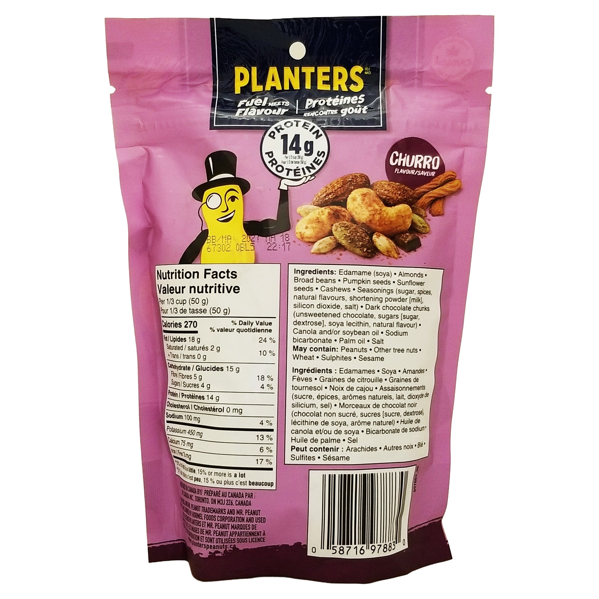 Back of Planters Churro Trail Mix, 170 g / 6 oz bag
