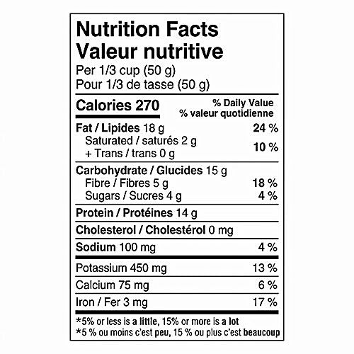 Nutrition facts label for Planters Churro Trail Mix, 170 g / 6 oz bag