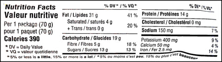 Nutrition facts label of Planters Honey Roasted Peanuts, (12x70g), 840g/1.9 lbs. Box