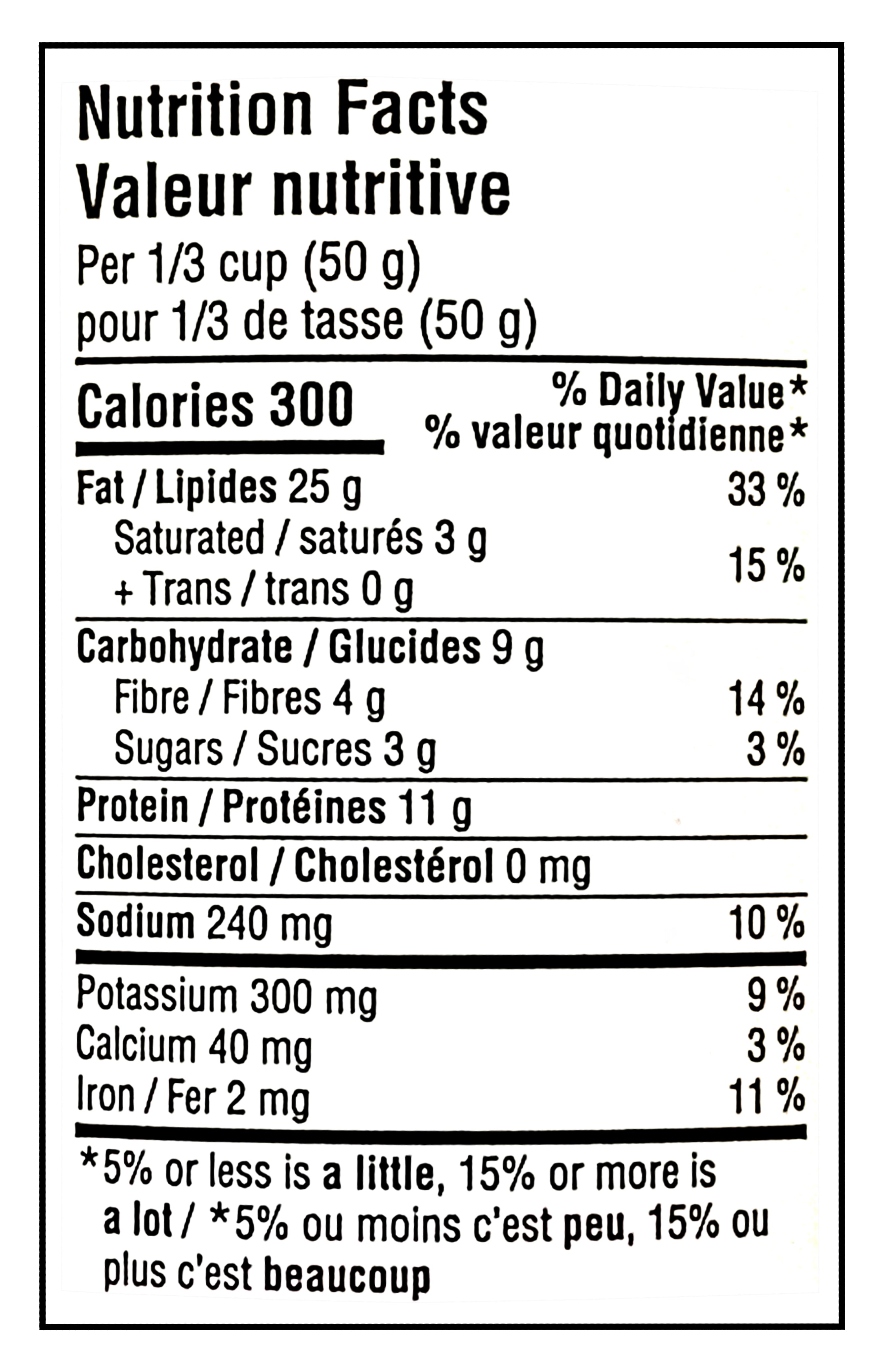 Nutrition facts label for Planters Ketchup Flavored Peanuts, 300g/10.6oz