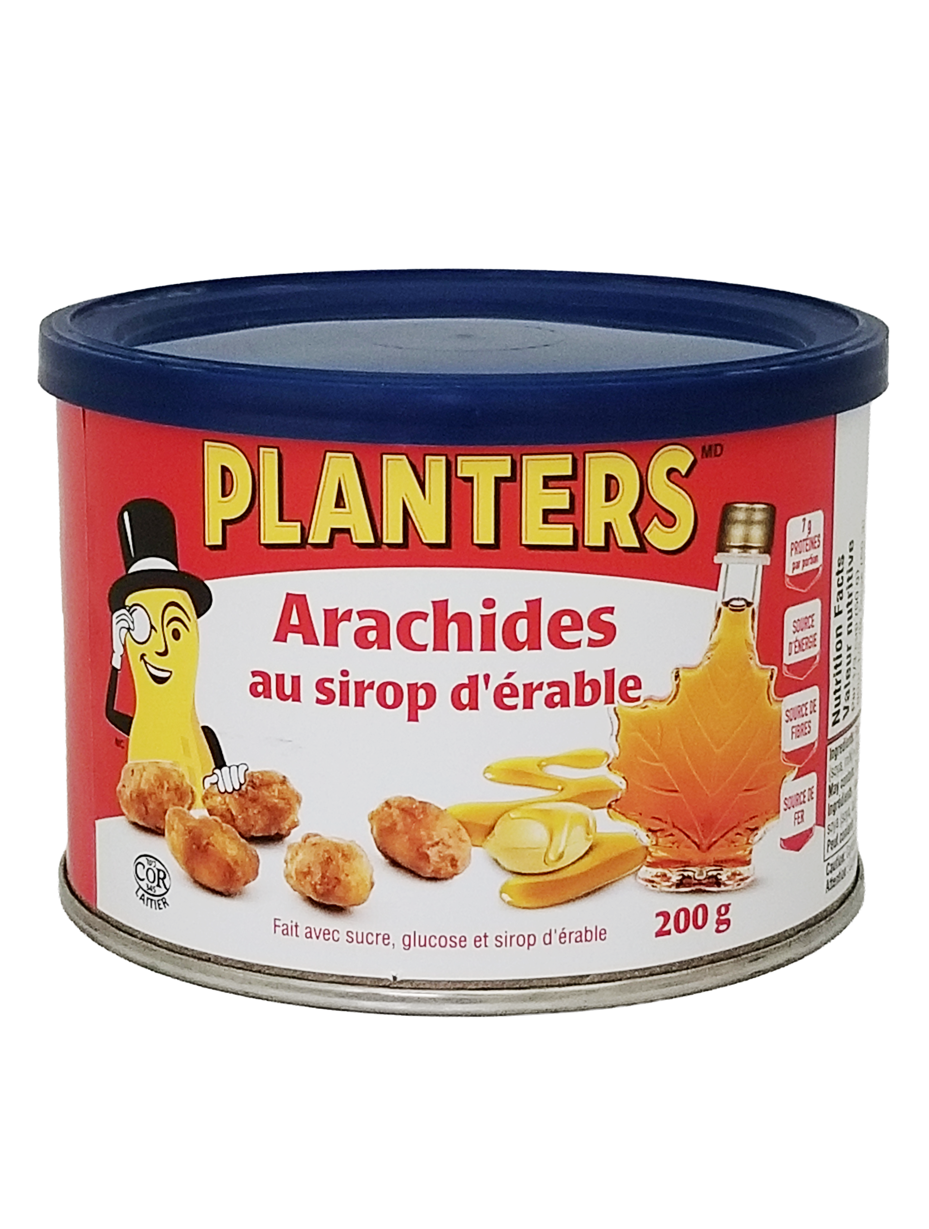 Back of Planters Maple Syrup Peanuts, 200g/7.05 oz on a white background