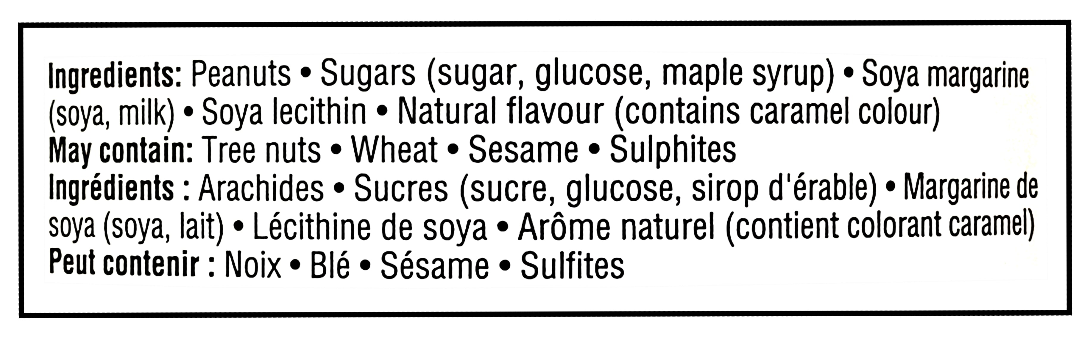 Ingredients list for Planters Maple Syrup Peanuts, 200g/7.05 oz
