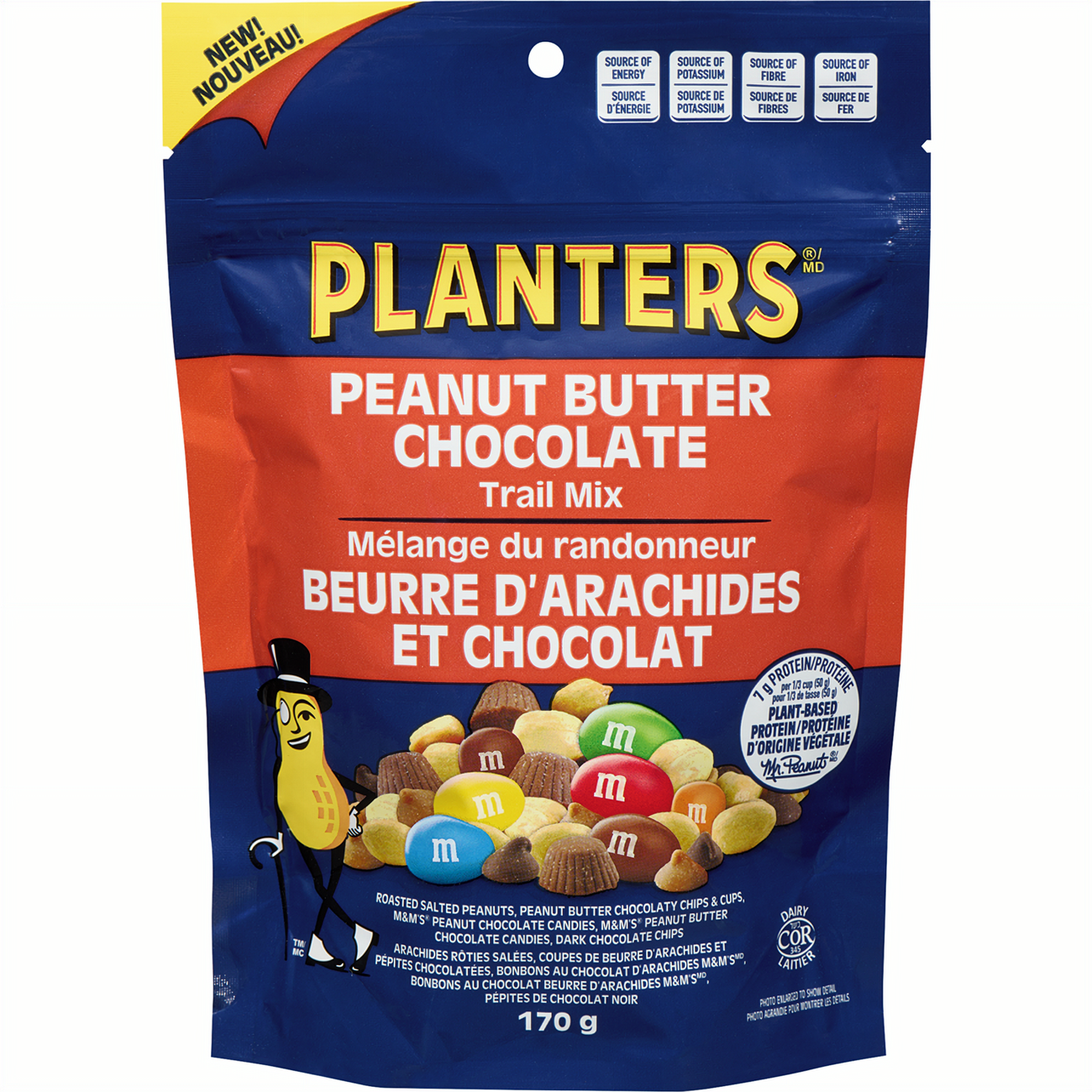 Front of Planters Peanut Bitter Chocolate Trail Mix, 170g/6 oz. Bag