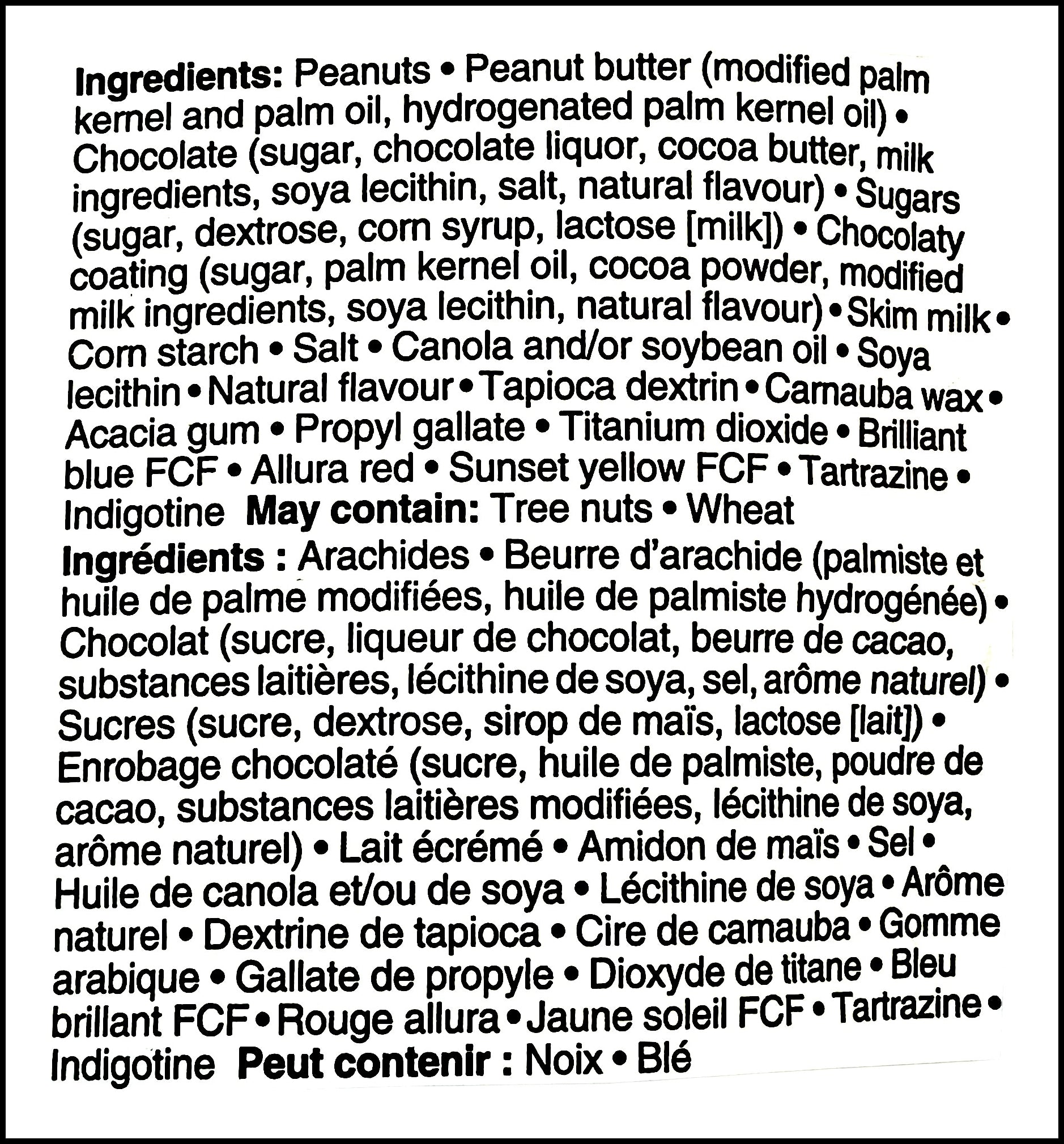 Ingredients label of Planters Peanut Bitter Chocolate Trail Mix, 170g/6 oz. Bag