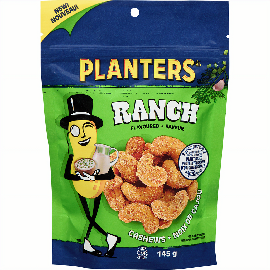 Front of Planters Ranch Flavored Cashews, 145g/5.1 oz. Bag