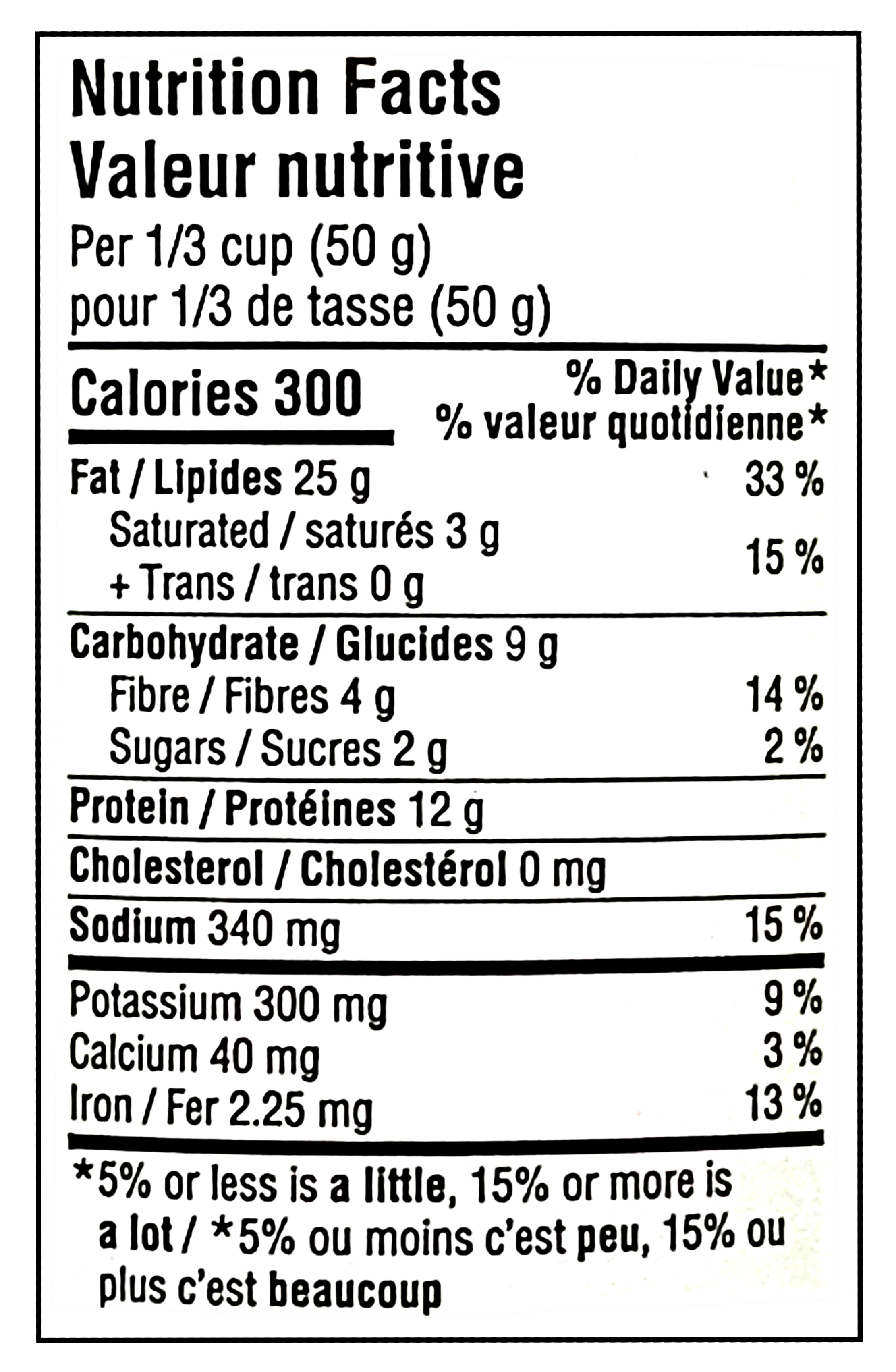 Nutrition facts label for Planters Spicy Dill Pickle Flavored Peanuts, 300g/10.6oz