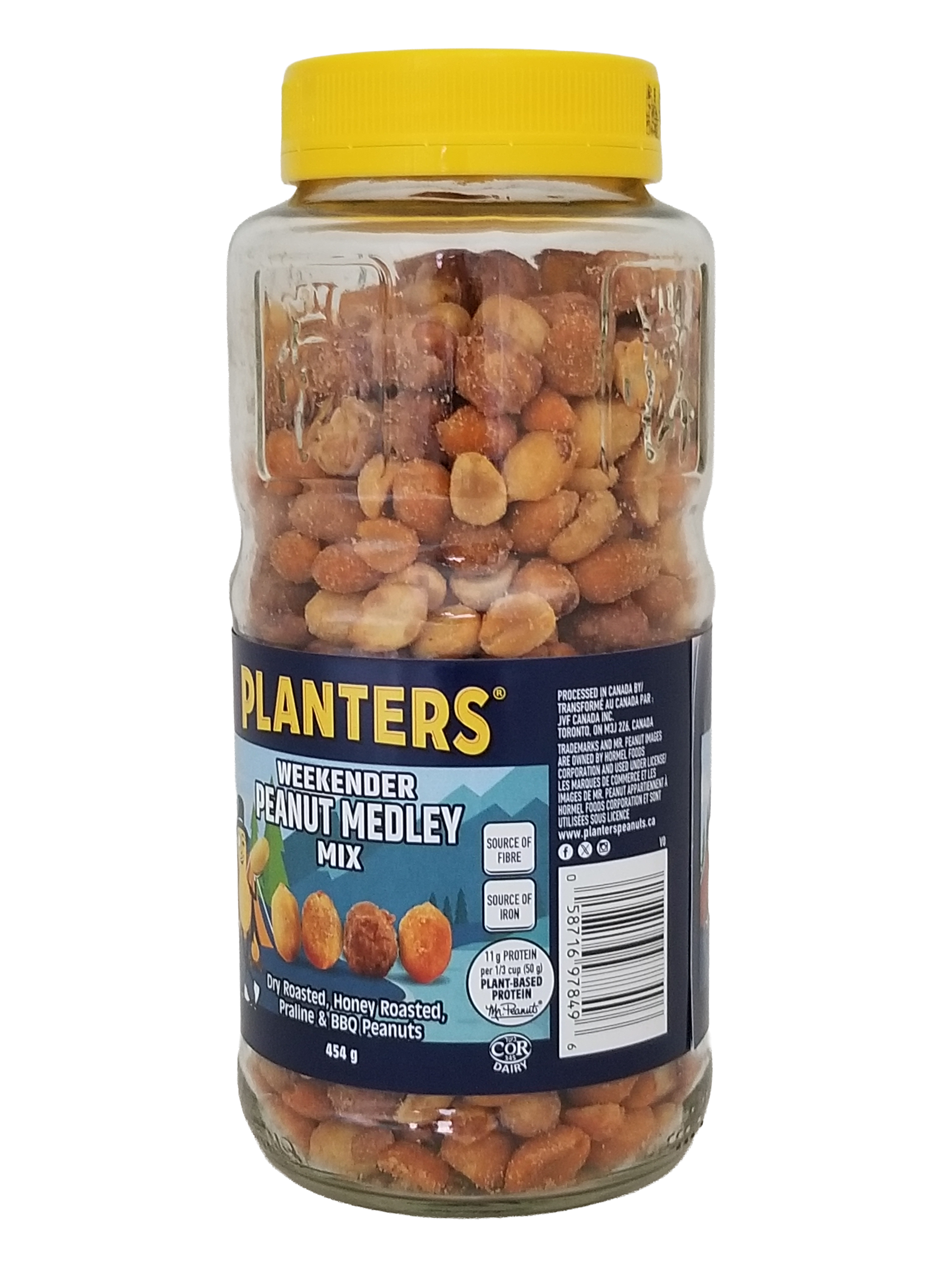 Jar of Planters Weekender Peanut Medley Mix, 454g/16 oz on a white background