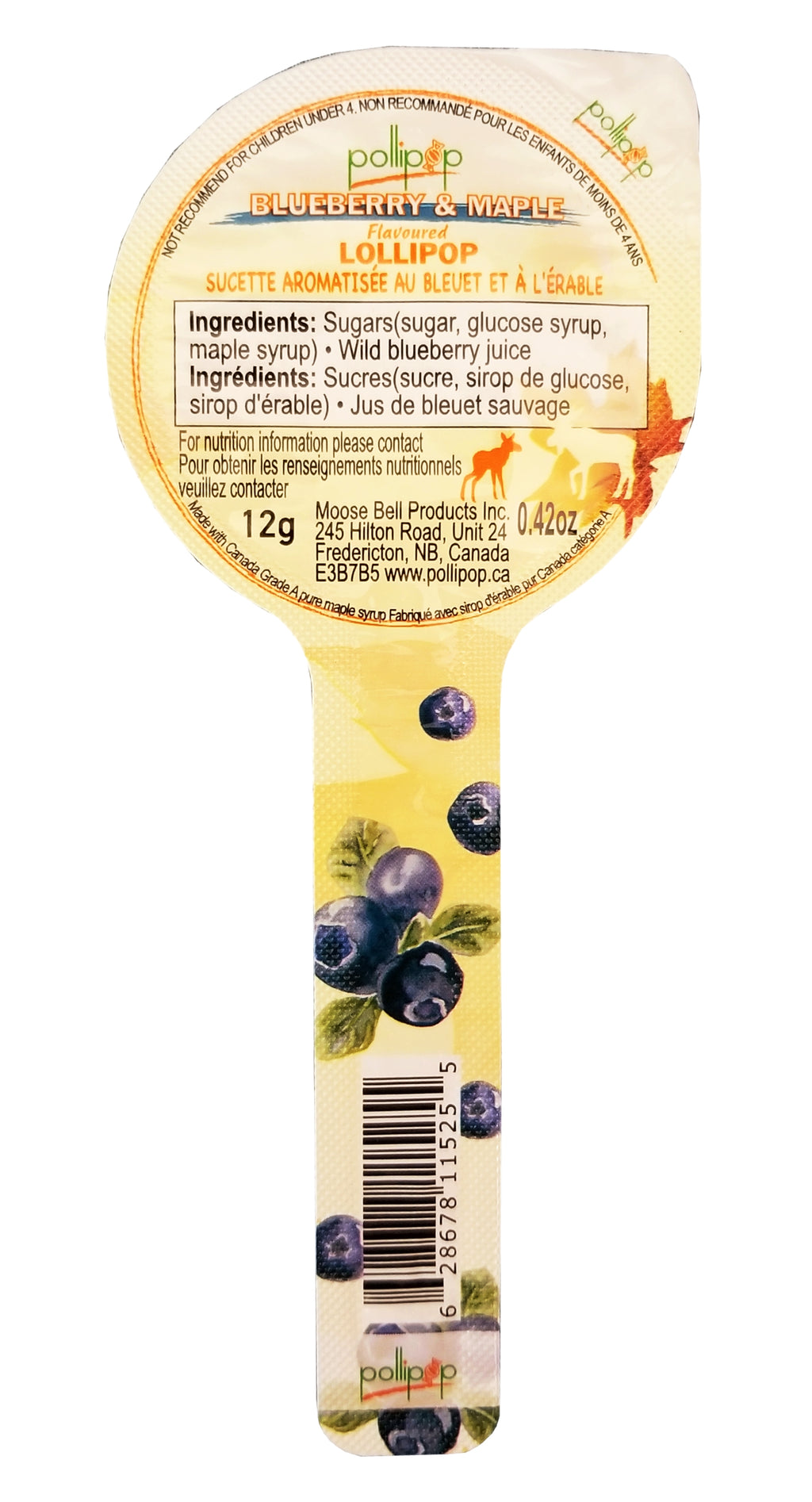 Pollipop Blueberry & Maple Flavored Lollipop, 12g/0.42 oz. Package {Imported from Canada}