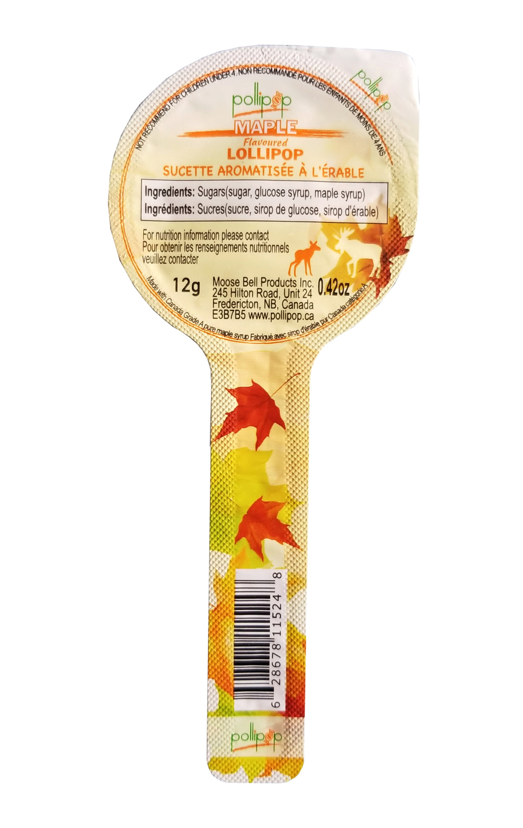 Pollipop Maple Flavored Lollipop, 12g/0.42 oz. Package {Imported from Canada}