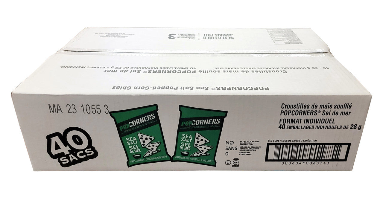 PopCorners, Sea Salt Popped Corn Chips, 28g/1 oz., 40ct Box {Imported from Canada}