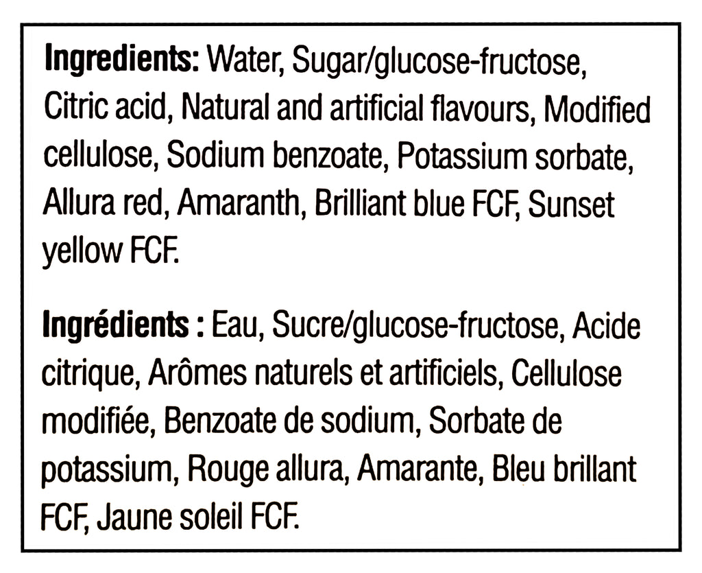 List of ingredients of Popsicle Giant Freeze Pops, 27 x 150ml/5.25 fl oz with a black border