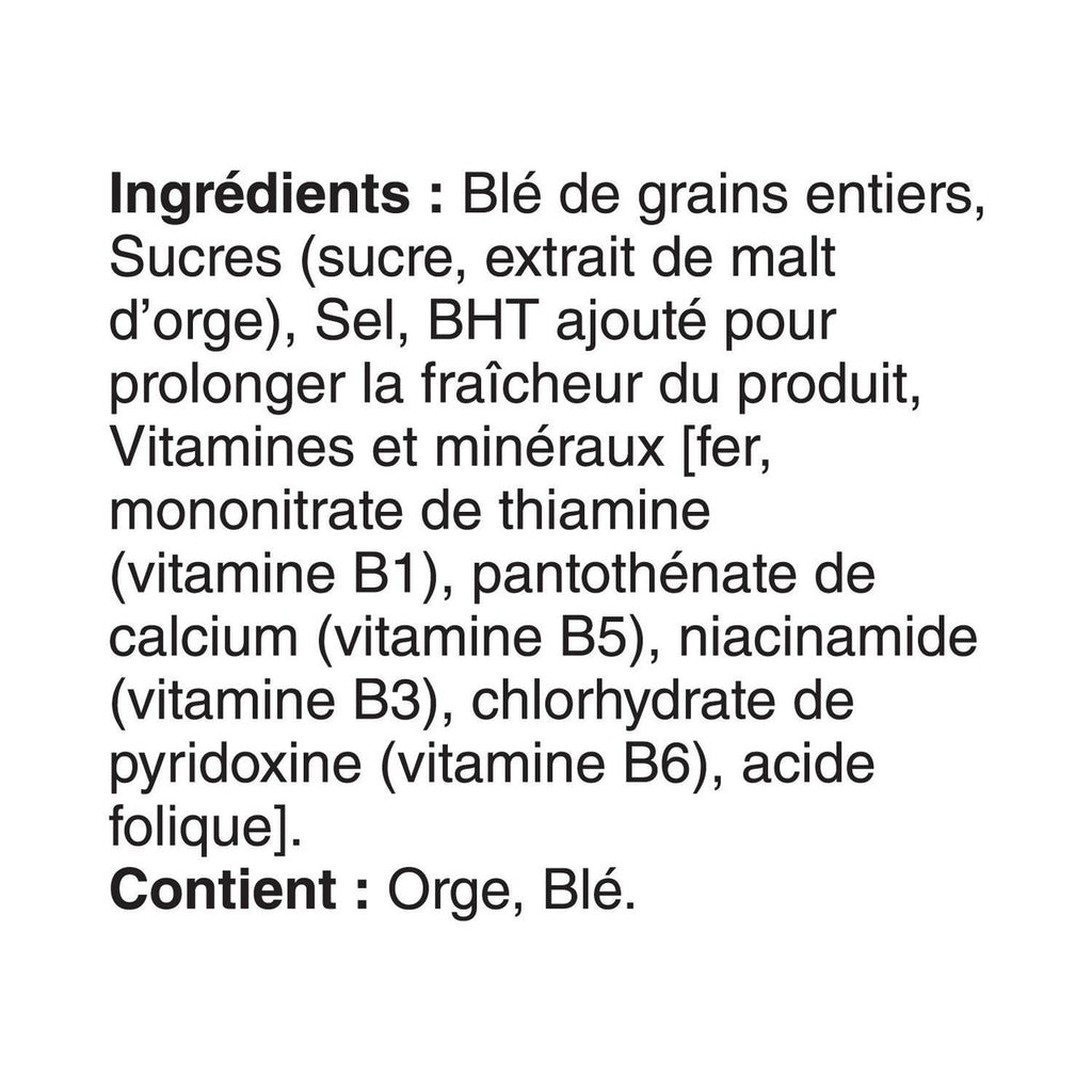 Post Shreddies Breakfast Cereal 440g/15.4 oz., Box Ingredients In French