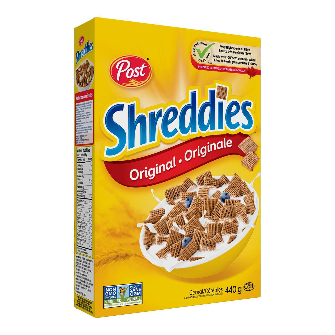 Post Shreddies Breakfast Cereal 440g/15.4 oz., Box Left Side