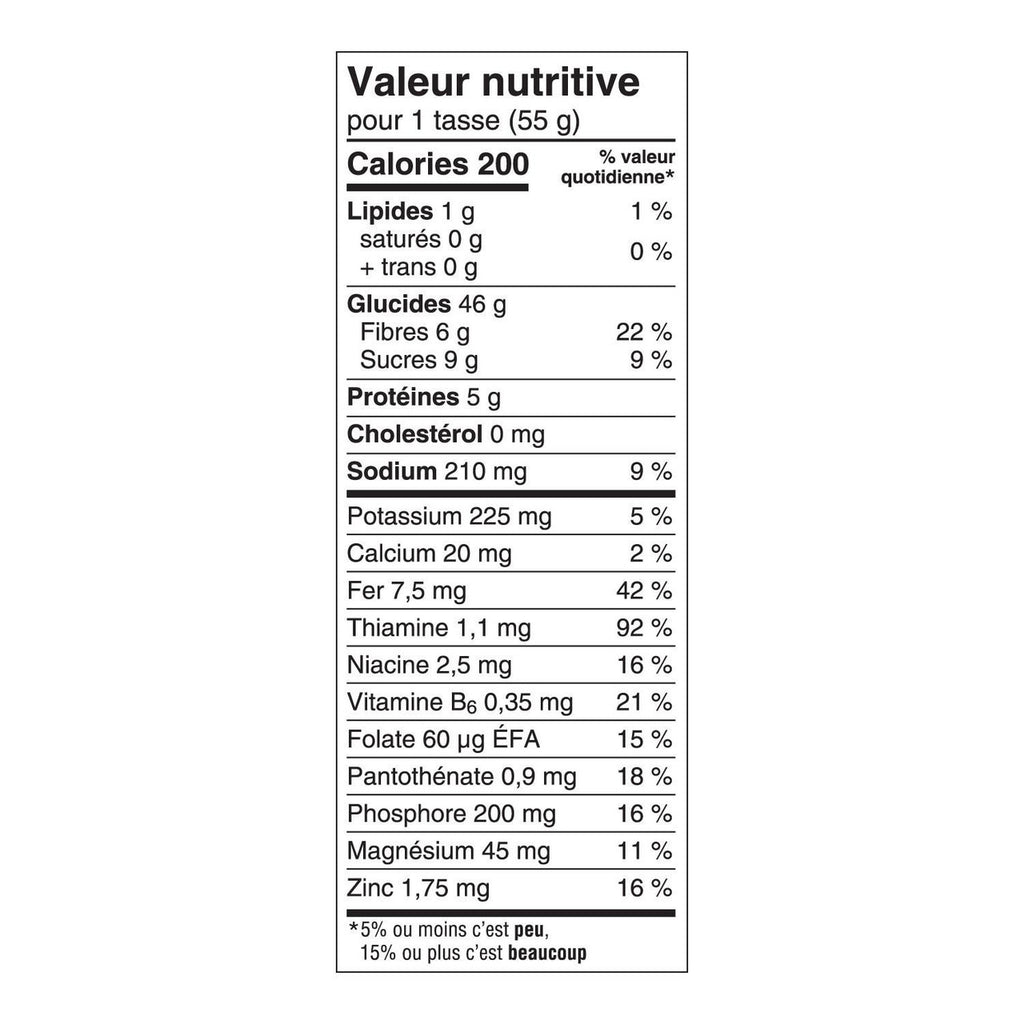 Post Shreddies Breakfast Cereal 440g/15.4 oz., Box Nutrition Facts In French