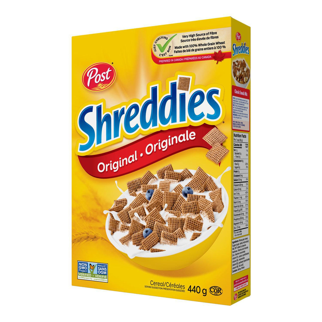 Post Shreddies Breakfast Cereal 440g/15.4 oz., Box Right Side