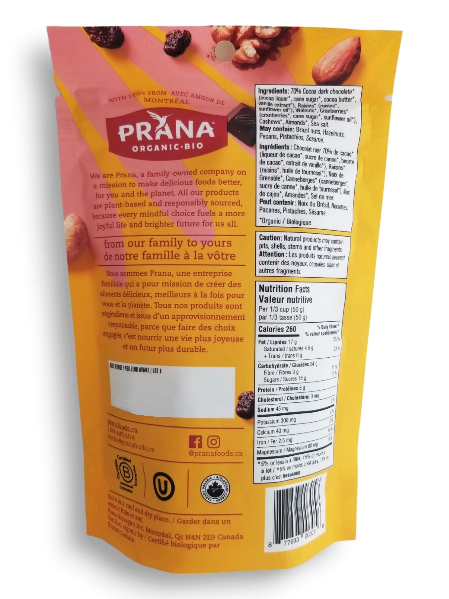 Prana Organic Kilimanjaro Chocolate Trail Mix, 150g/5 oz