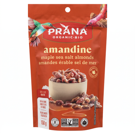 Prana Organic Amandine Maple Sea Salt Almonds 150 g (5 oz) package front