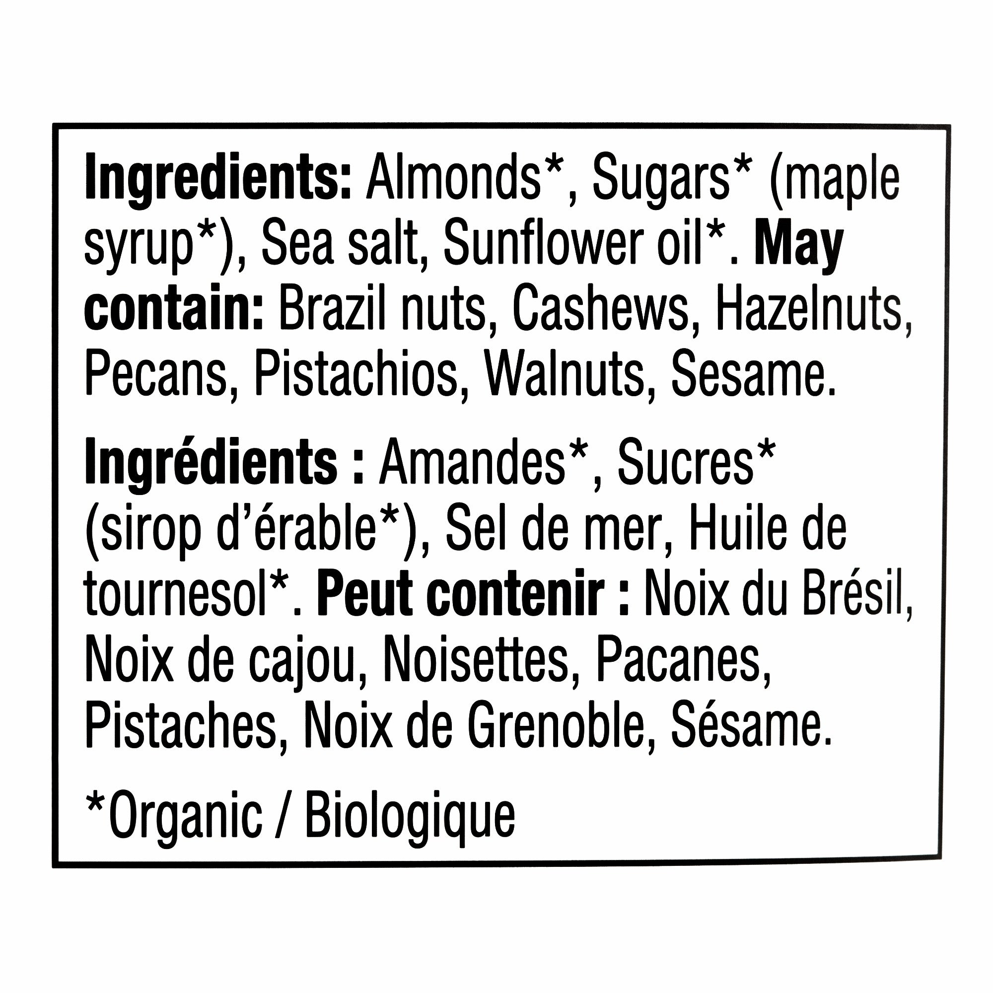 Prana Amandine Maple Sea Salt Almonds ingredients label