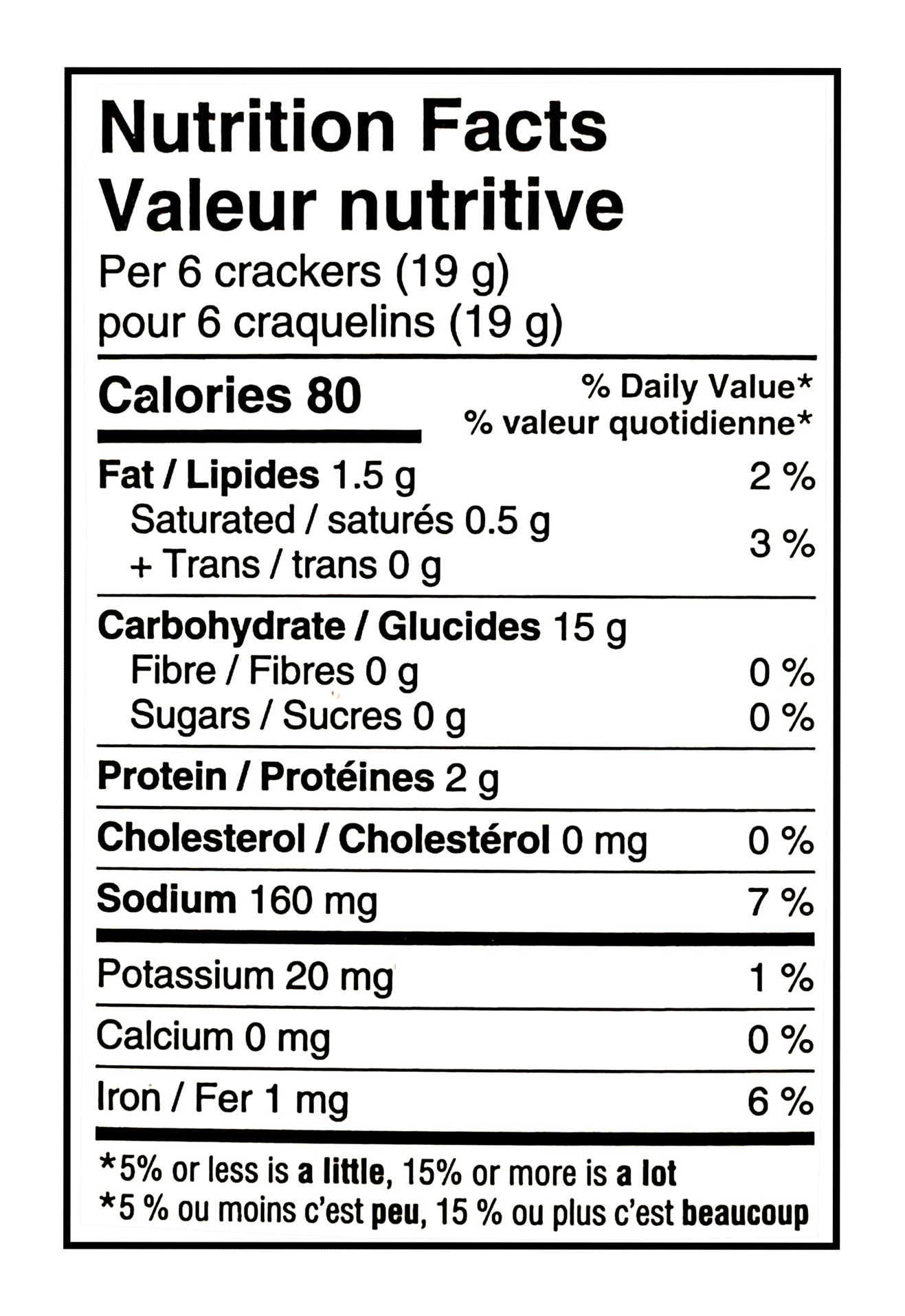 Nutrition facts label for Christie Premium Plus Crackers Salted Tops, 225g package, for 6 crackers with detailed calorie and ingredient information.