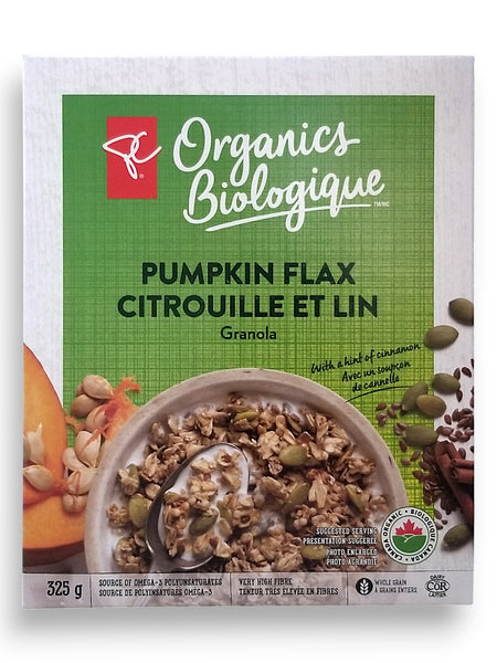 Front of President's Choice Organics Pumpkin Flax Granola, 325g/11.3 oz. Box