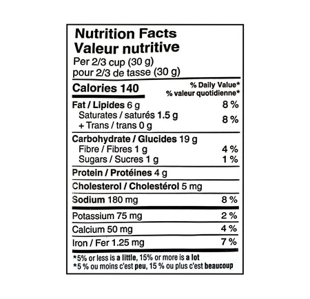 Nutrition facts label for President's Choice Pizza Flavor Little Penguins Crackers - 180g package on a white background