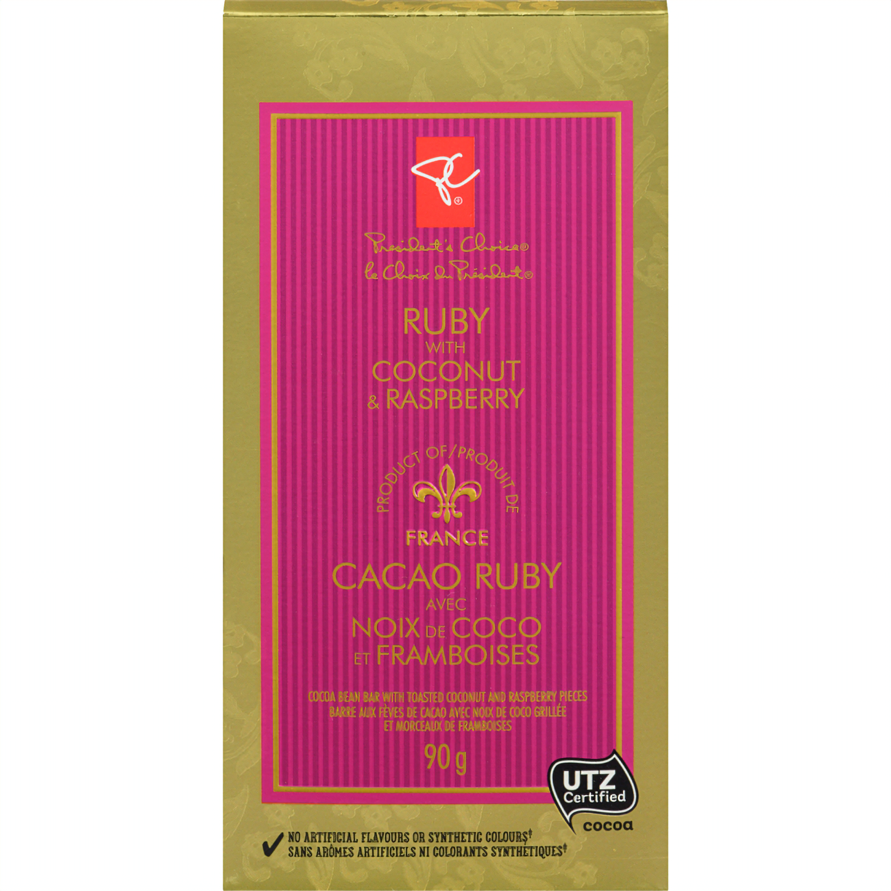 President's Choice Ruby With Coconut & Raspberry Chocolate Bar - 90g/3.2 oz.
