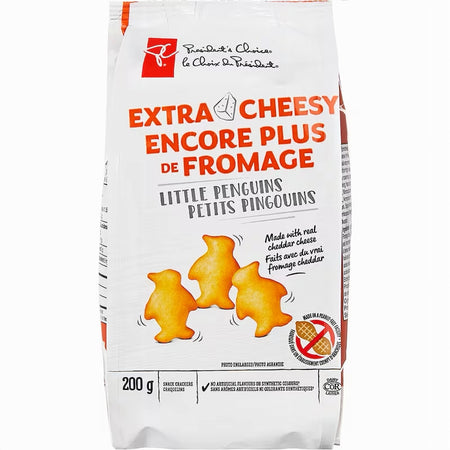 200g Bag of Extra Cheesy Little Penguins snack crackers with branding on a white background