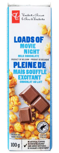 President's Choice Loads of Movie Night Milk Chocolate Bar, 100g/3.5 oz. Bar Front Side