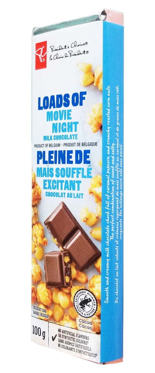 President's Choice Loads of Movie Night Milk Chocolate Bar, 100g/3.5 oz. Bar Right Side