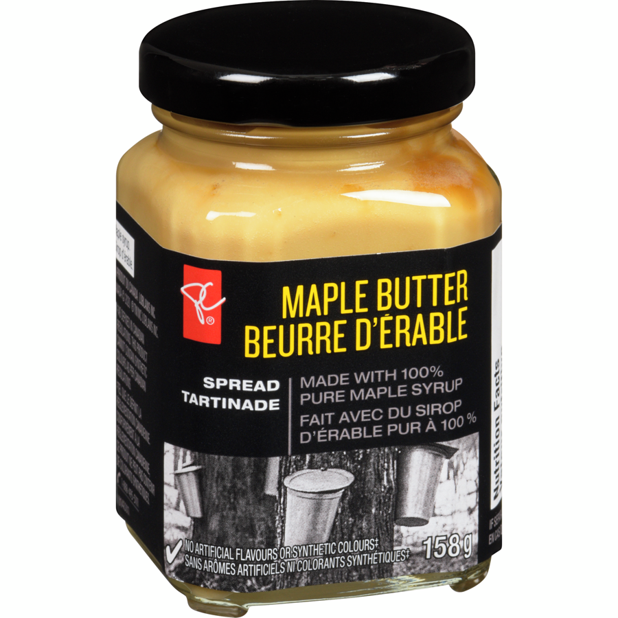 President's Choice Maple Butter Spread, 158g/5.5 oz  Side of  the jar