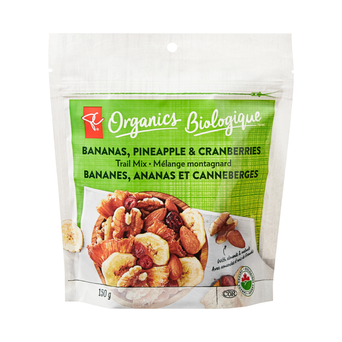 President's Choice Organics Bananas, Pineapple & Cranberries Trail Mix, 150g/5.2 oz. Bag