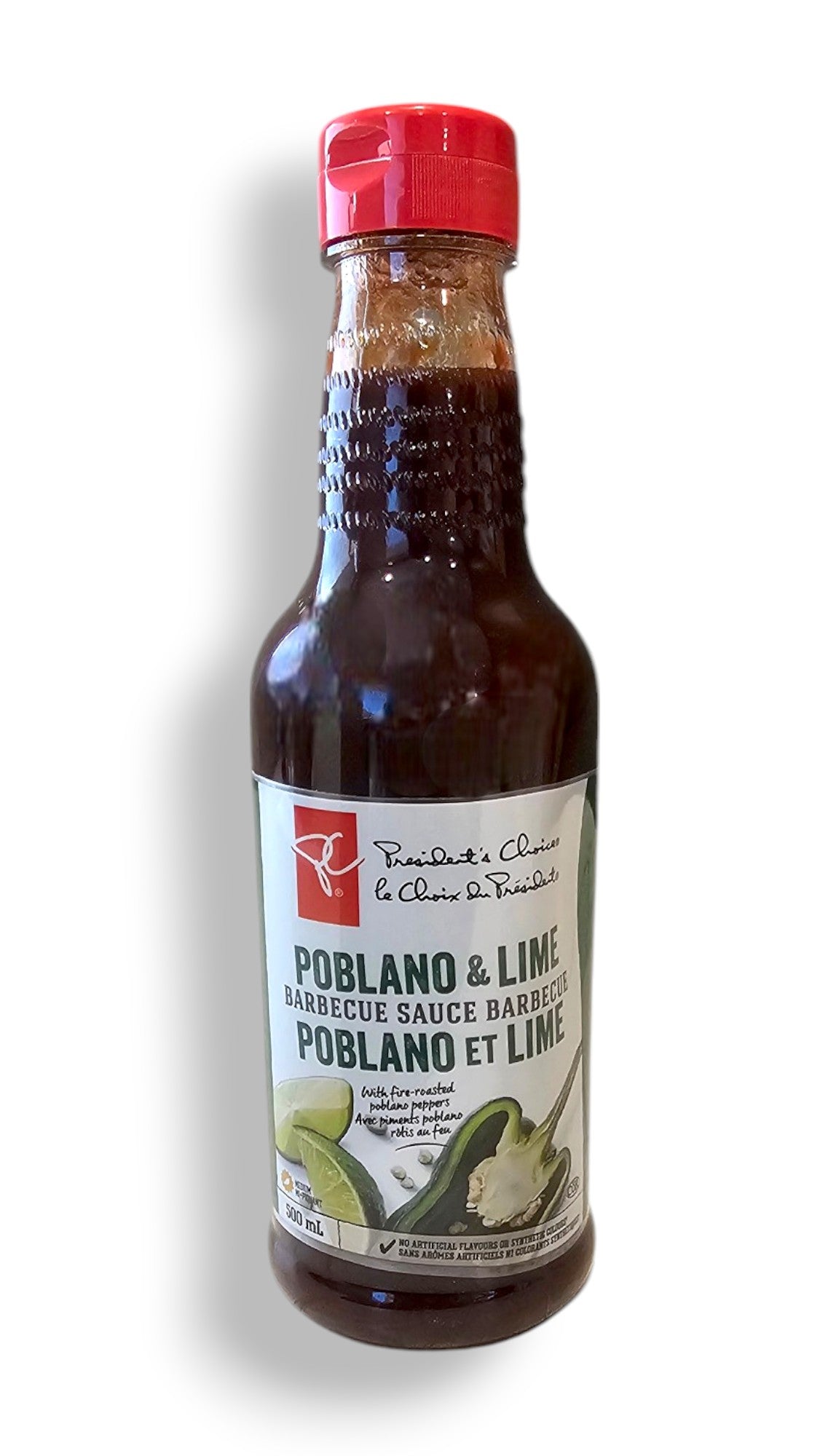 President's Choice, Poblano & Lime Barbecue Sauce, 500ml/16.9oz. Bottle Front