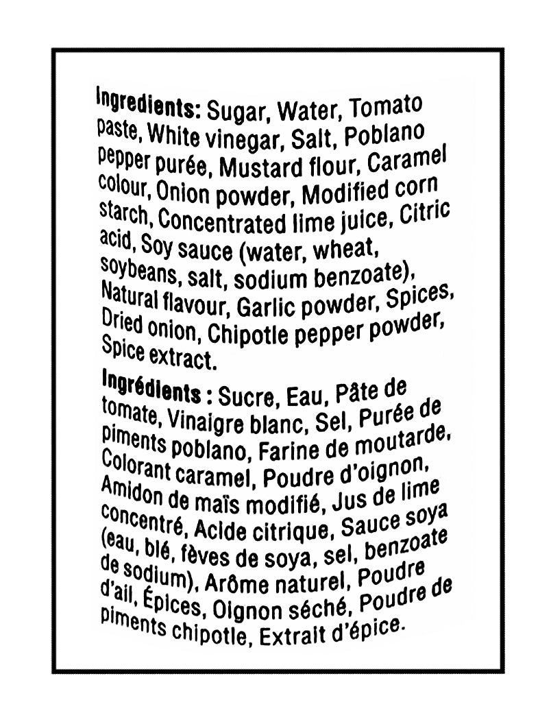 President's Choice, Poblano & Lime Barbecue Sauce, 500ml/16.9oz. Bottle Ingredients