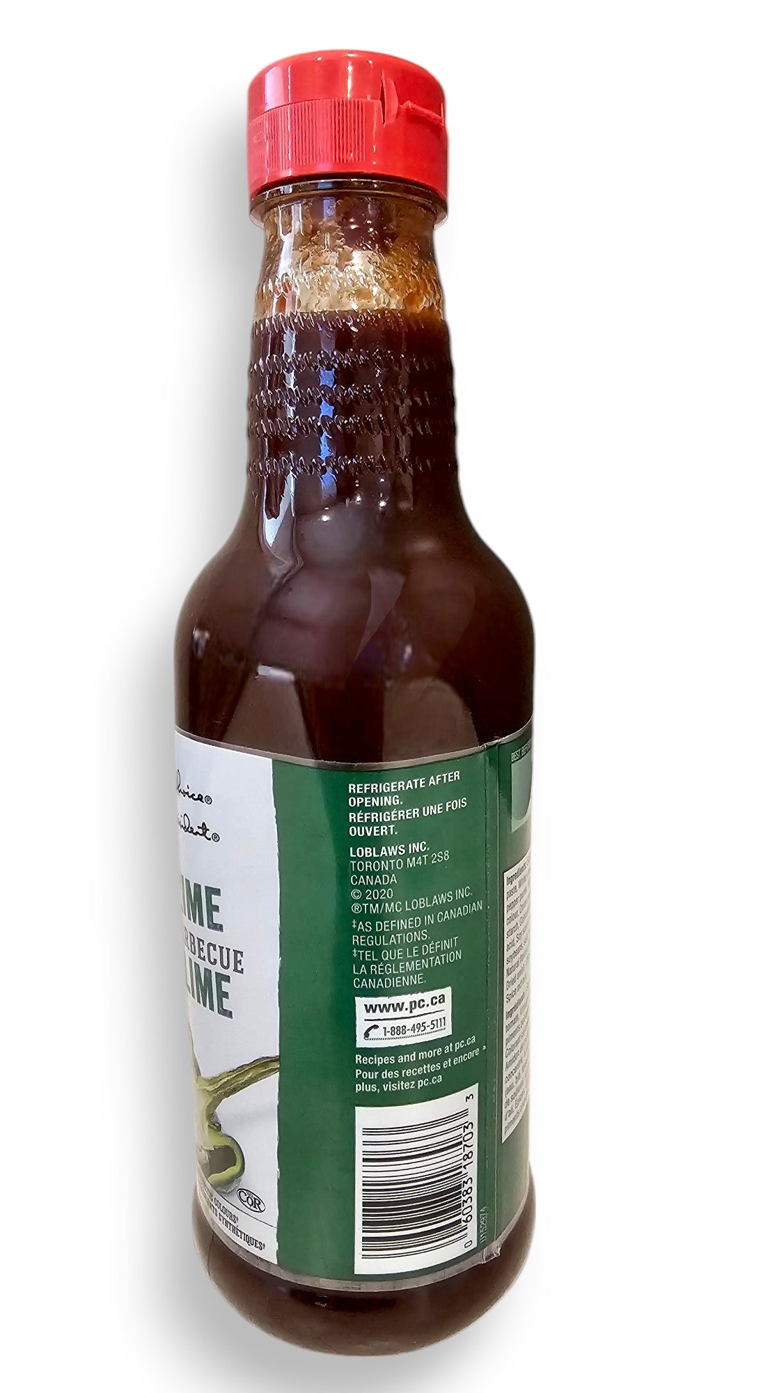 President's Choice, Poblano & Lime Barbecue Sauce, 500ml/16.9oz. Bottle Left Side