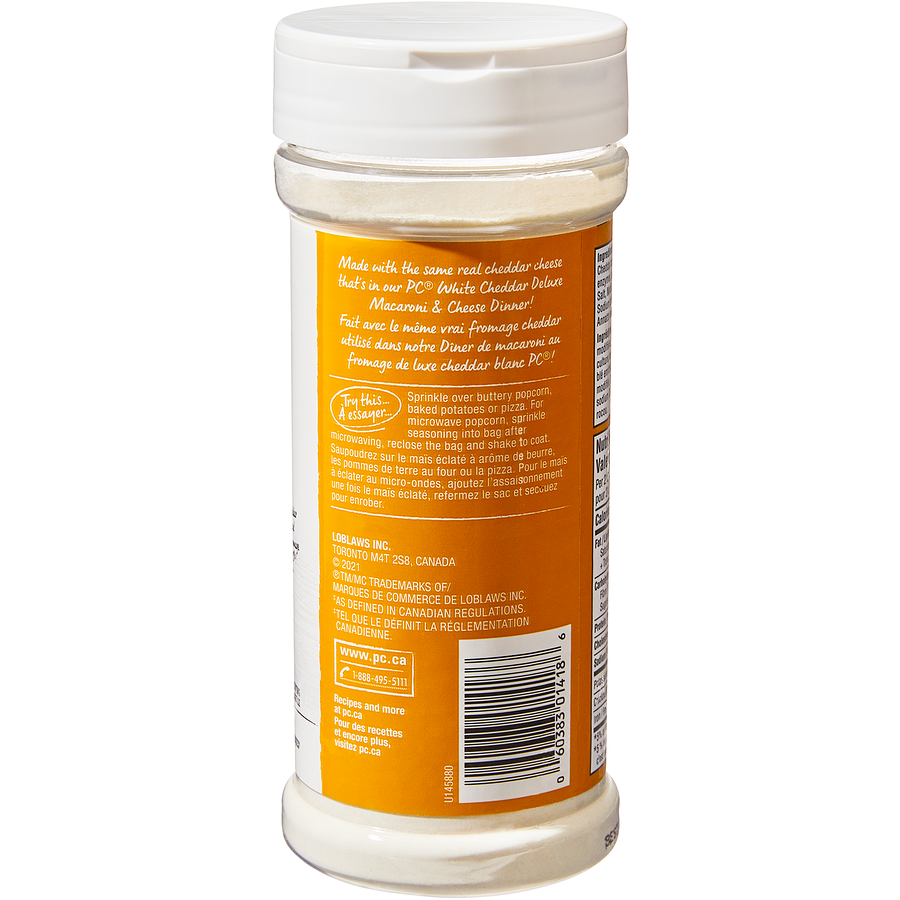 President's Choice White Cheddar Cheese Seasoning Blend, 220g/7.7 oz., Shaker Back Side
